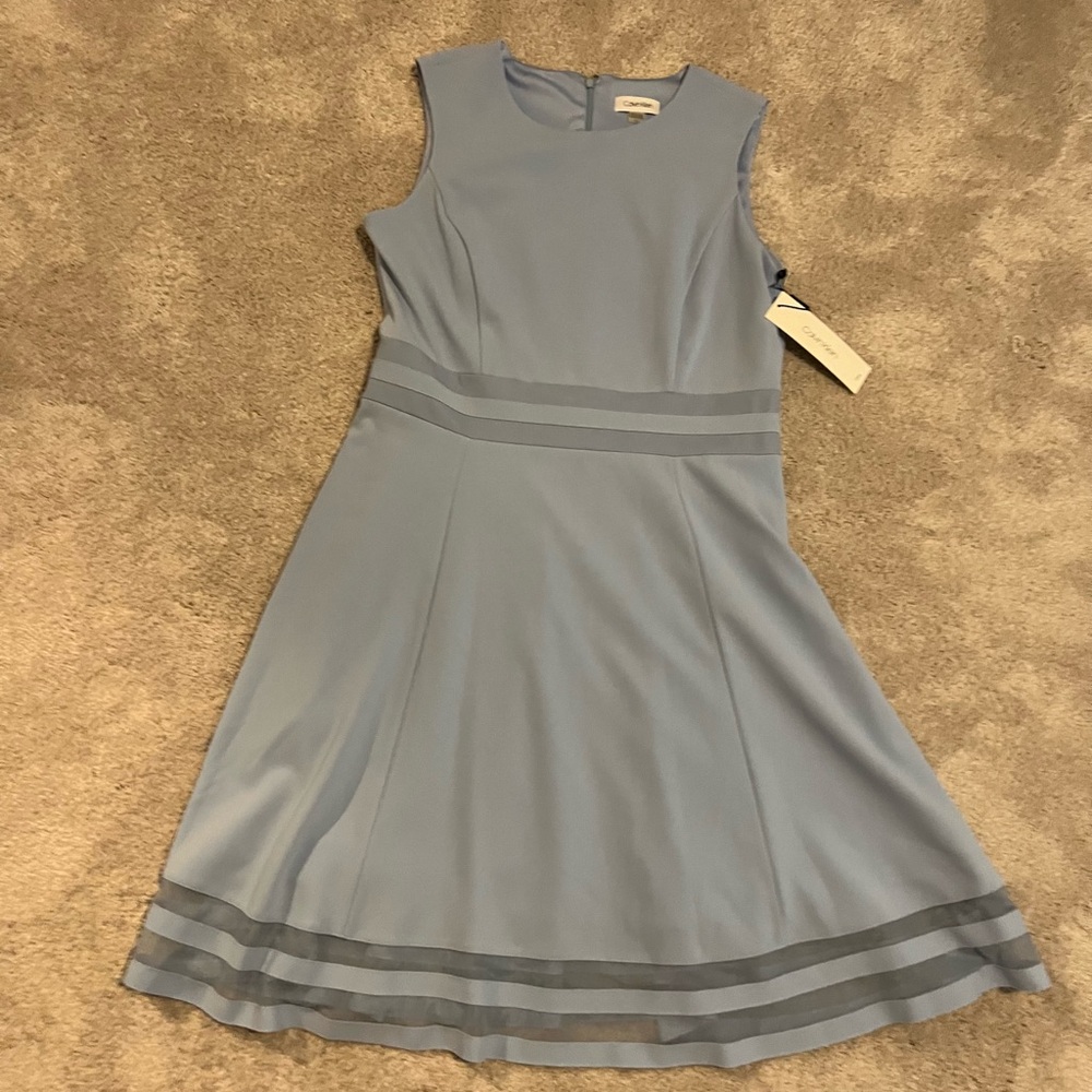 Calvin Klein Blue Sleeveless A-Line Midi Dress